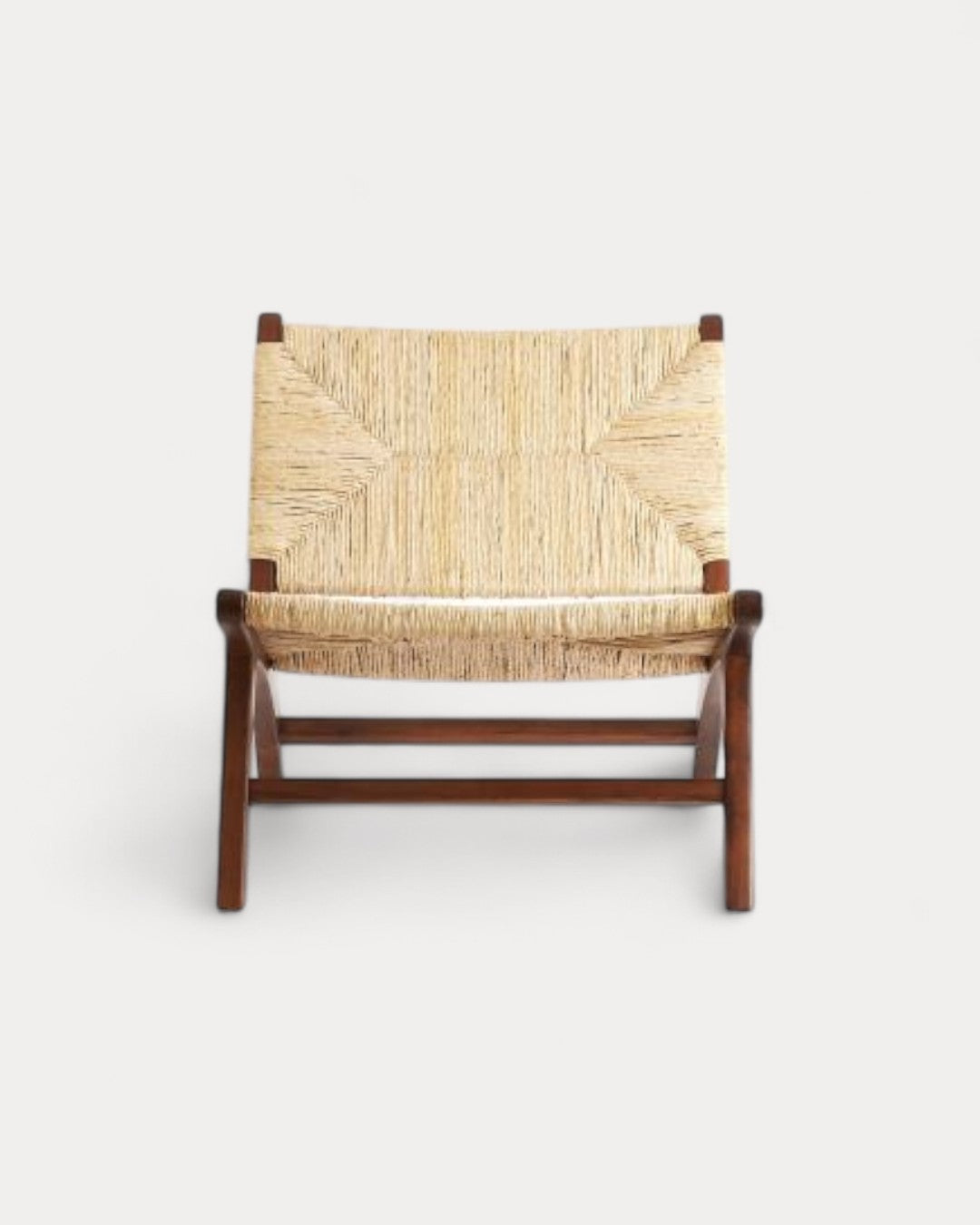 Lagos armchair in wood and woven fiber, 75 × 65 × 69 cm