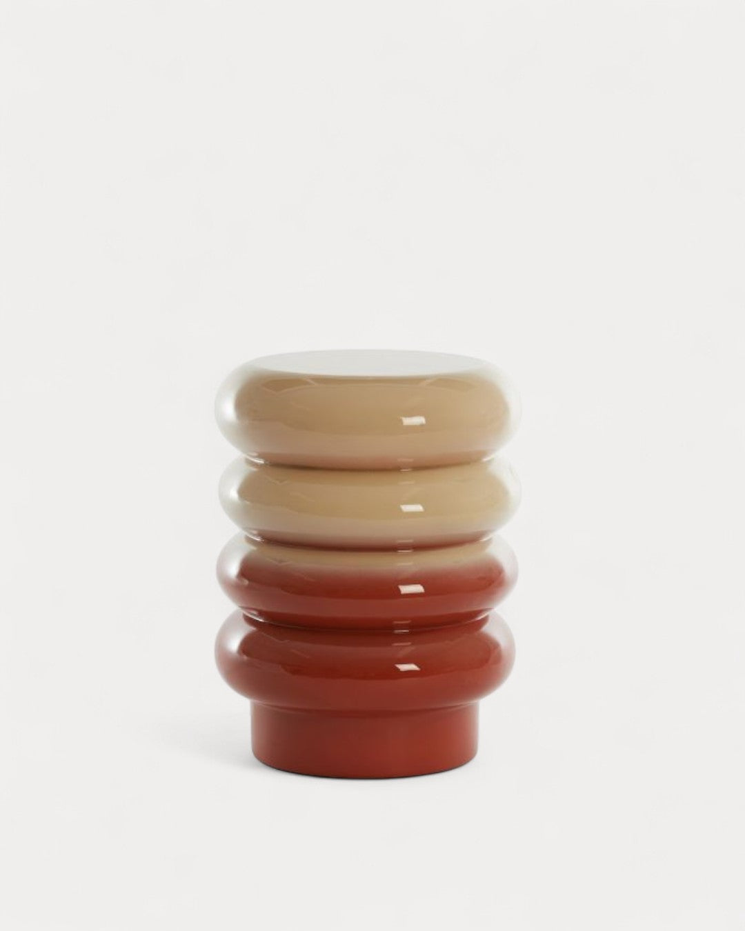 Orbit side table in lacquered metal, cream and orange, Ø30x40 cm
