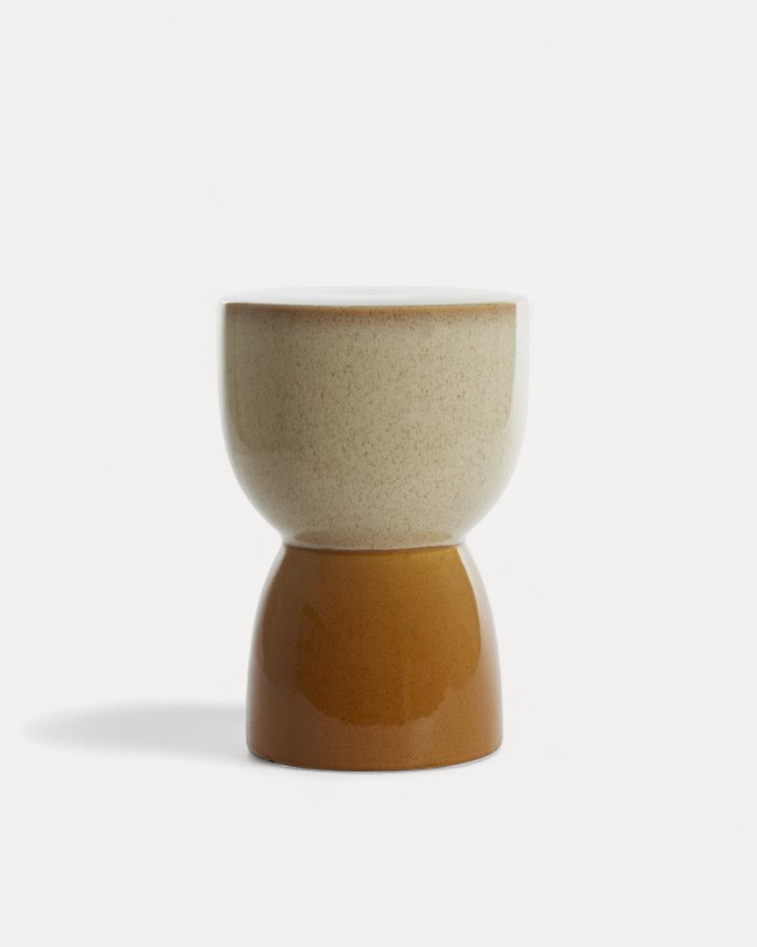 Mesa auxiliar Duo en Cerámica Crema y Ocre, Ø28,5 x 42 cm