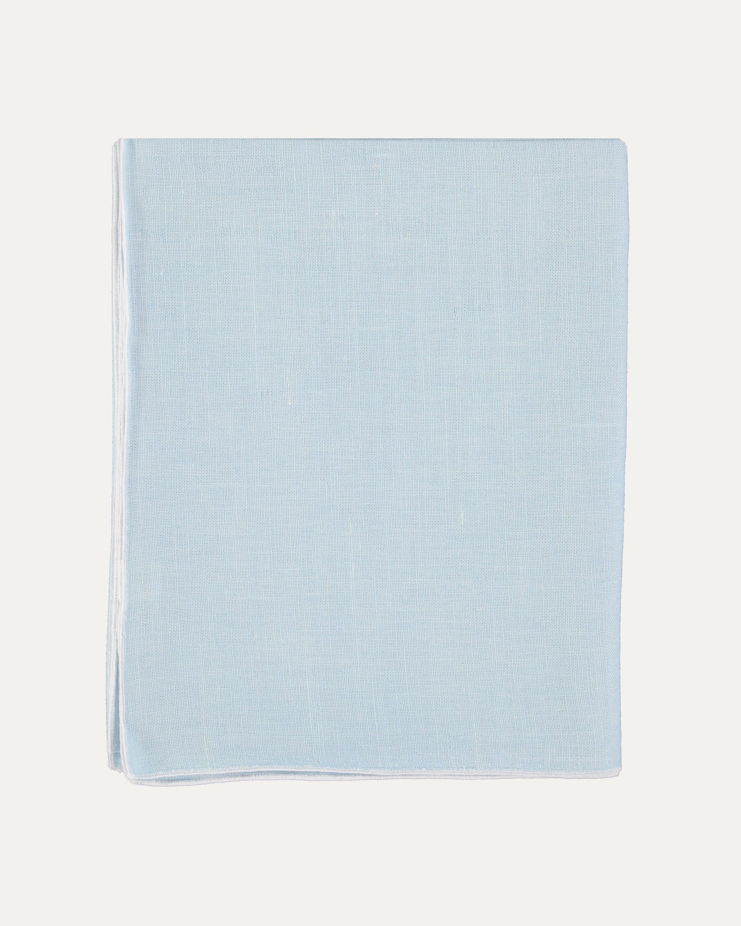 Toalha de Mesa em Linho Azul Bebé com Rolinho Branco