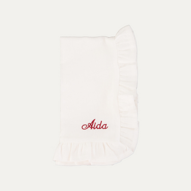 Serviette en lin avec volant blanc personnalisée