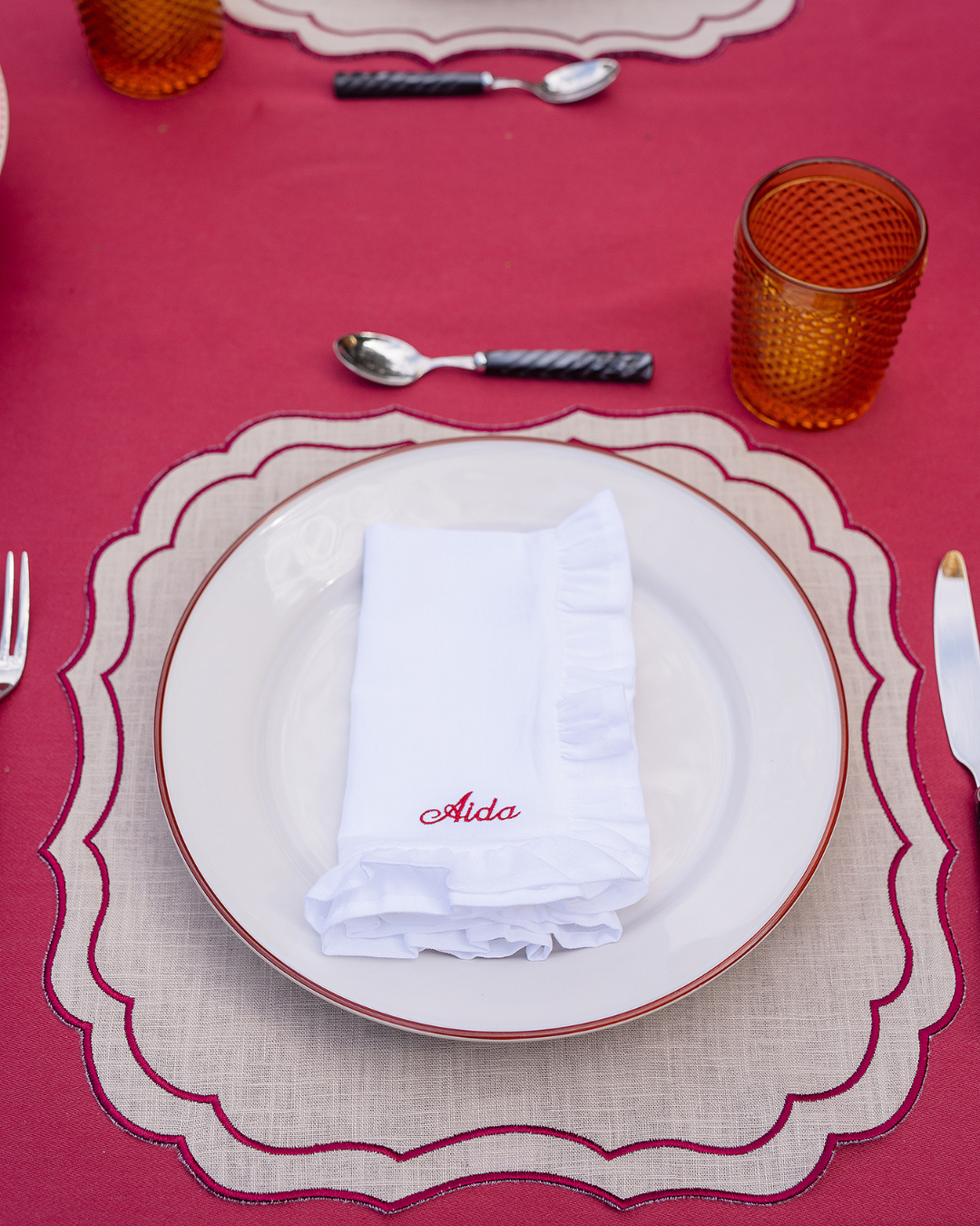 Customizable Ruffle Linen Napkin, White