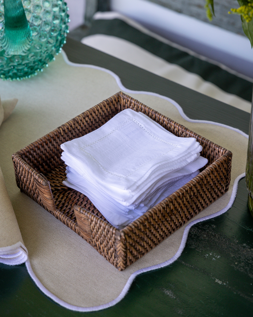 Hemstitch Cocktail Napkin, White