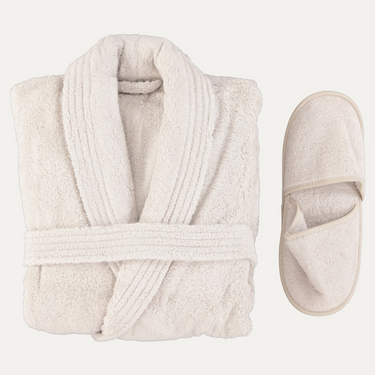 Set Comfort - Accappatoio in Spugna Beige Personalizzato e Ciabatte