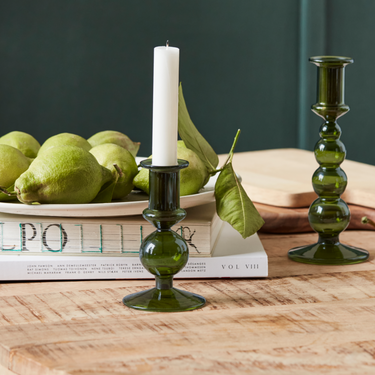 Vienna Green Glass Candlestick, Small