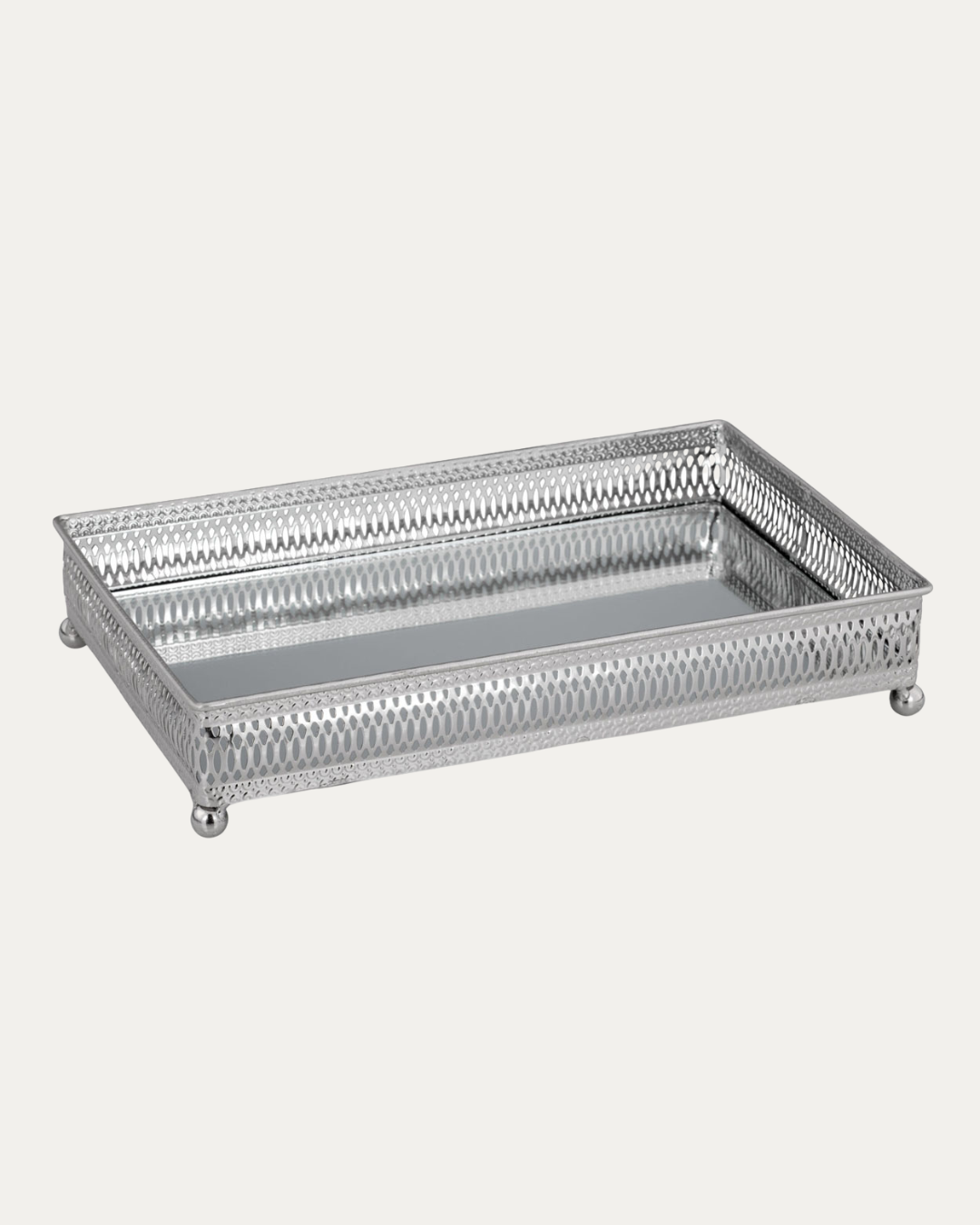 Silver Rectangular Tray with Mirror