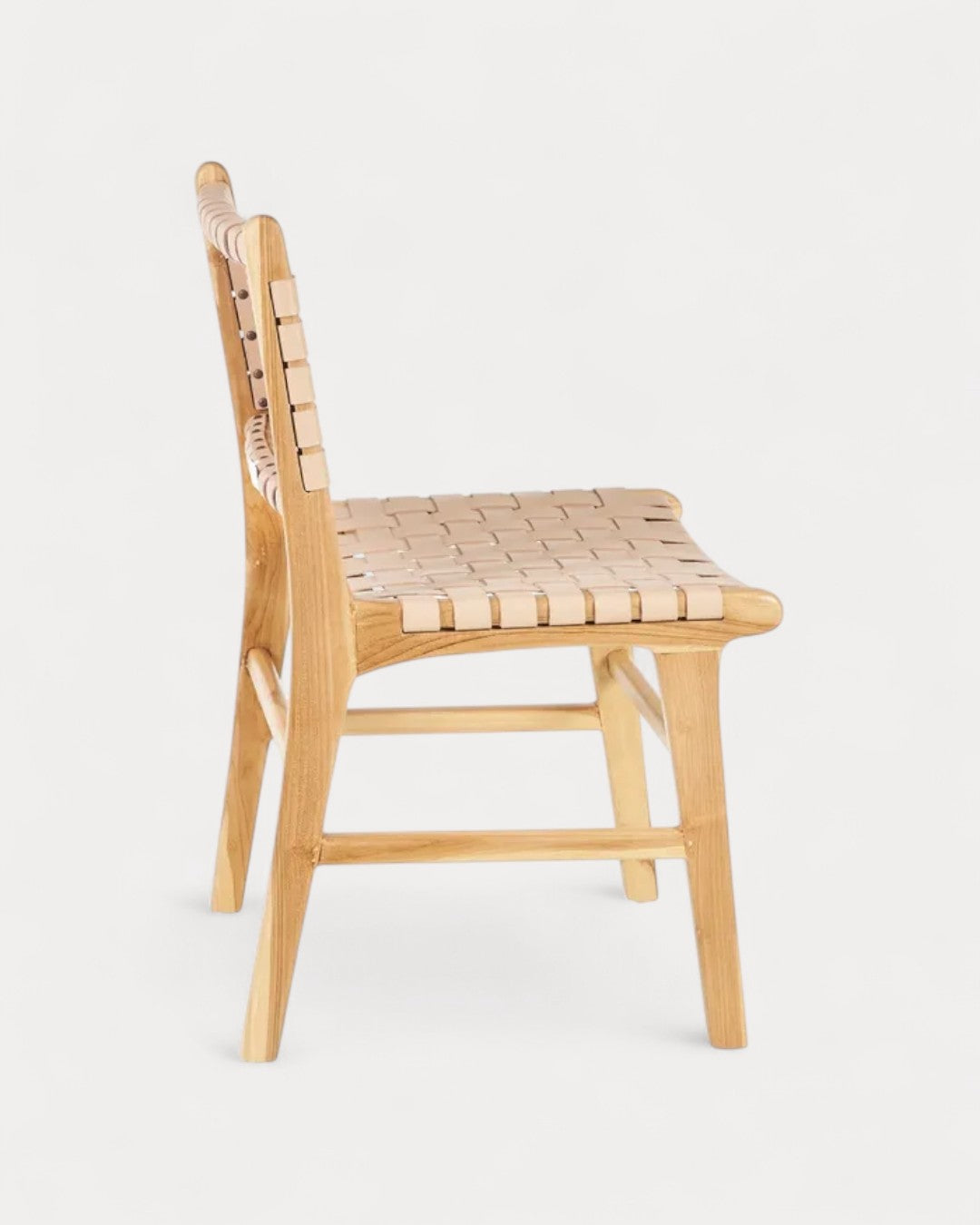 Puglia chair in teak wood and leather, 50 × 56 × 87 cm