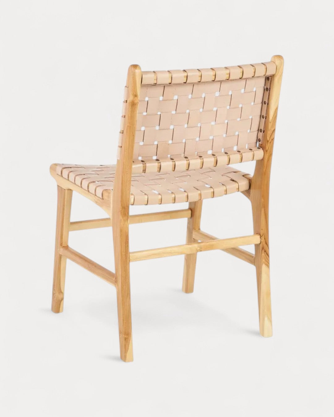 Puglia chair in teak wood and leather, 50 × 56 × 87 cm