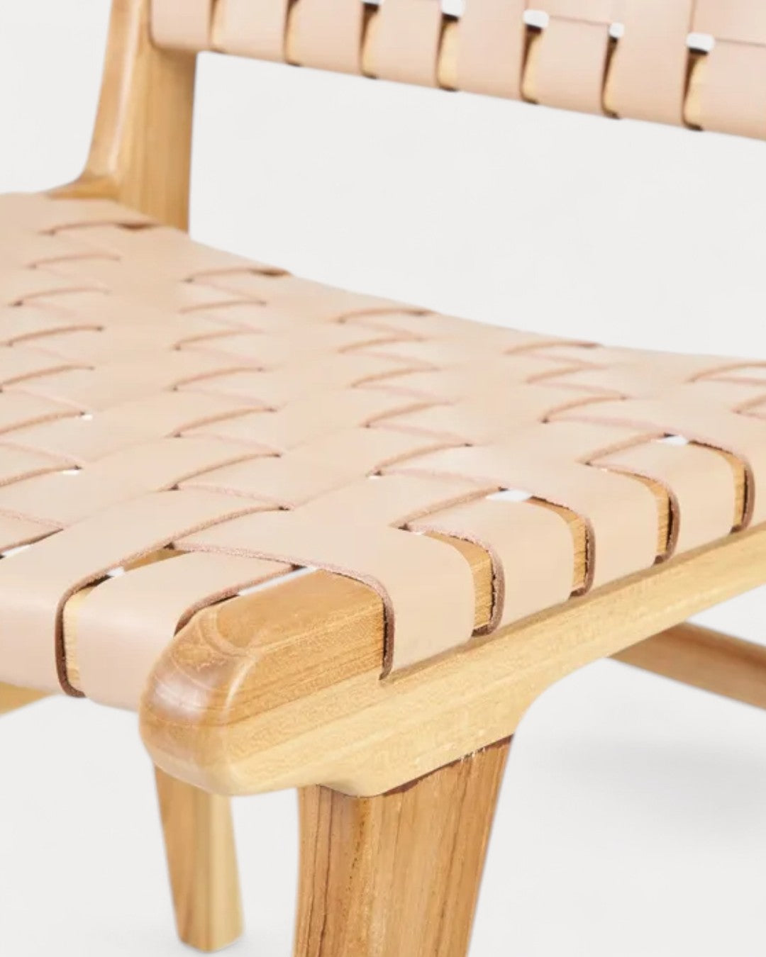 Puglia chair in teak wood and leather, 50 × 56 × 87 cm