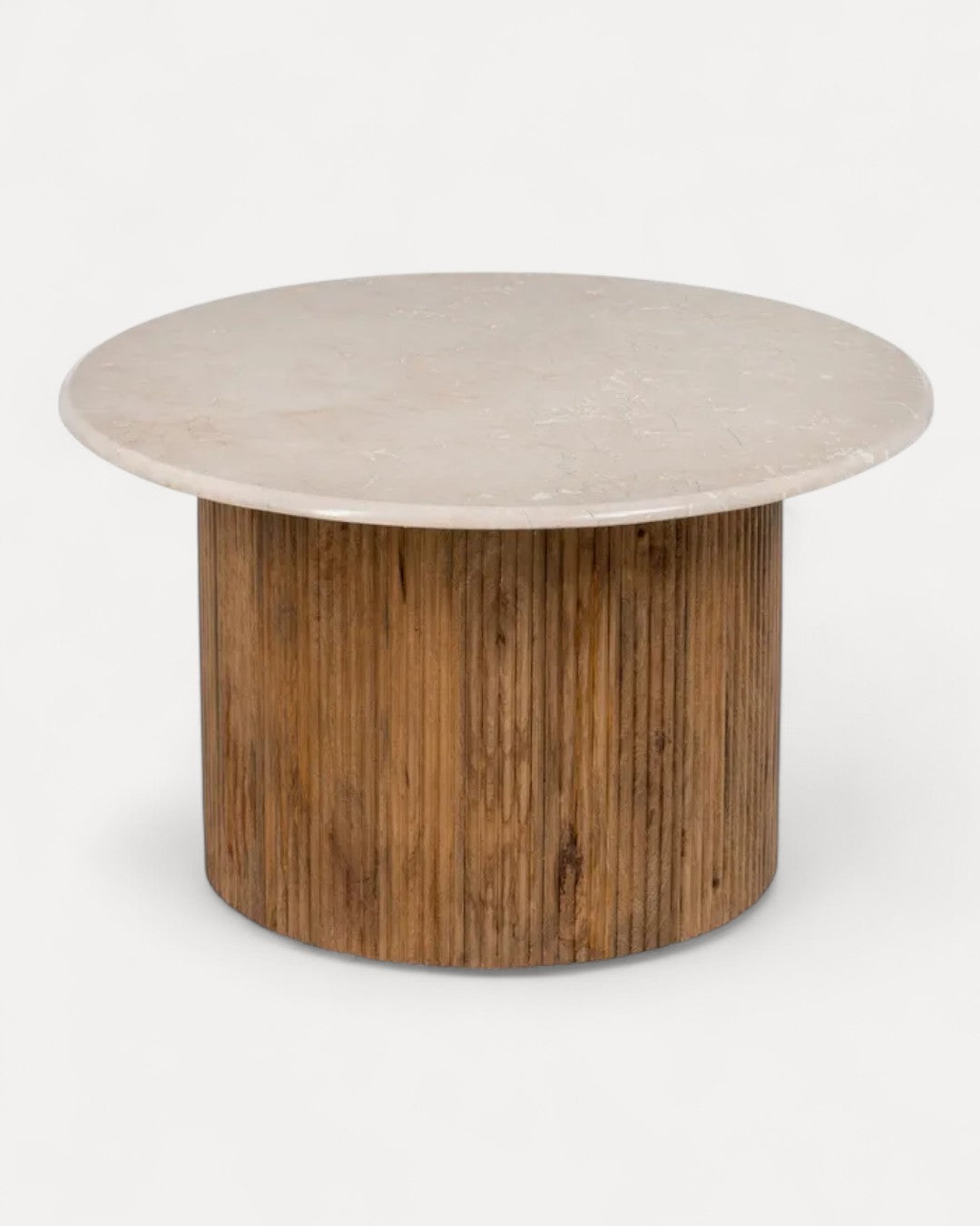 Mesa de centro Creme em madeira de manga e mármore, 76 × 76 × 45 cm