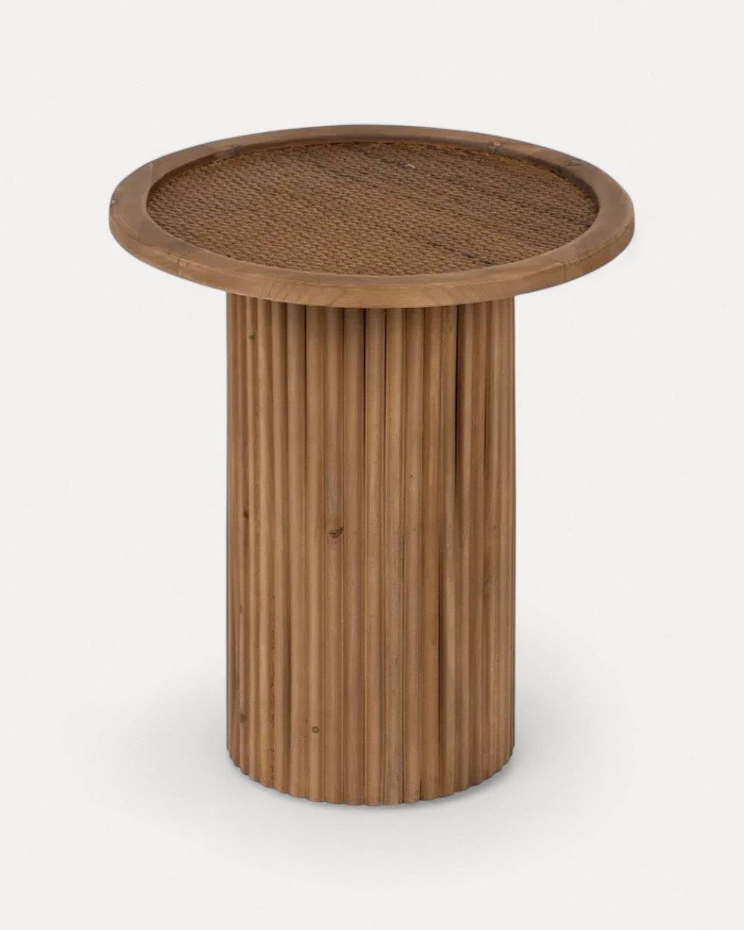 Mesa de apoio Pisa em madeira e vime natural,  40 × 40 × 44,5 cm (Pequena)