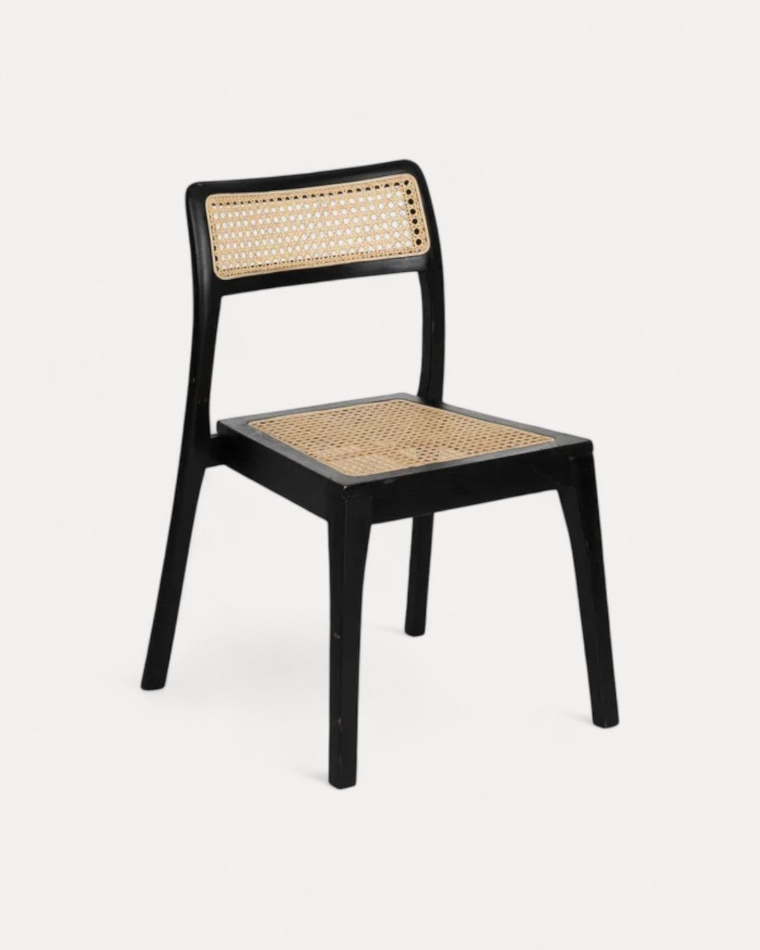Puglia Chair in black teak wood and natural rattan, 55 x 53 x 79.50 cm