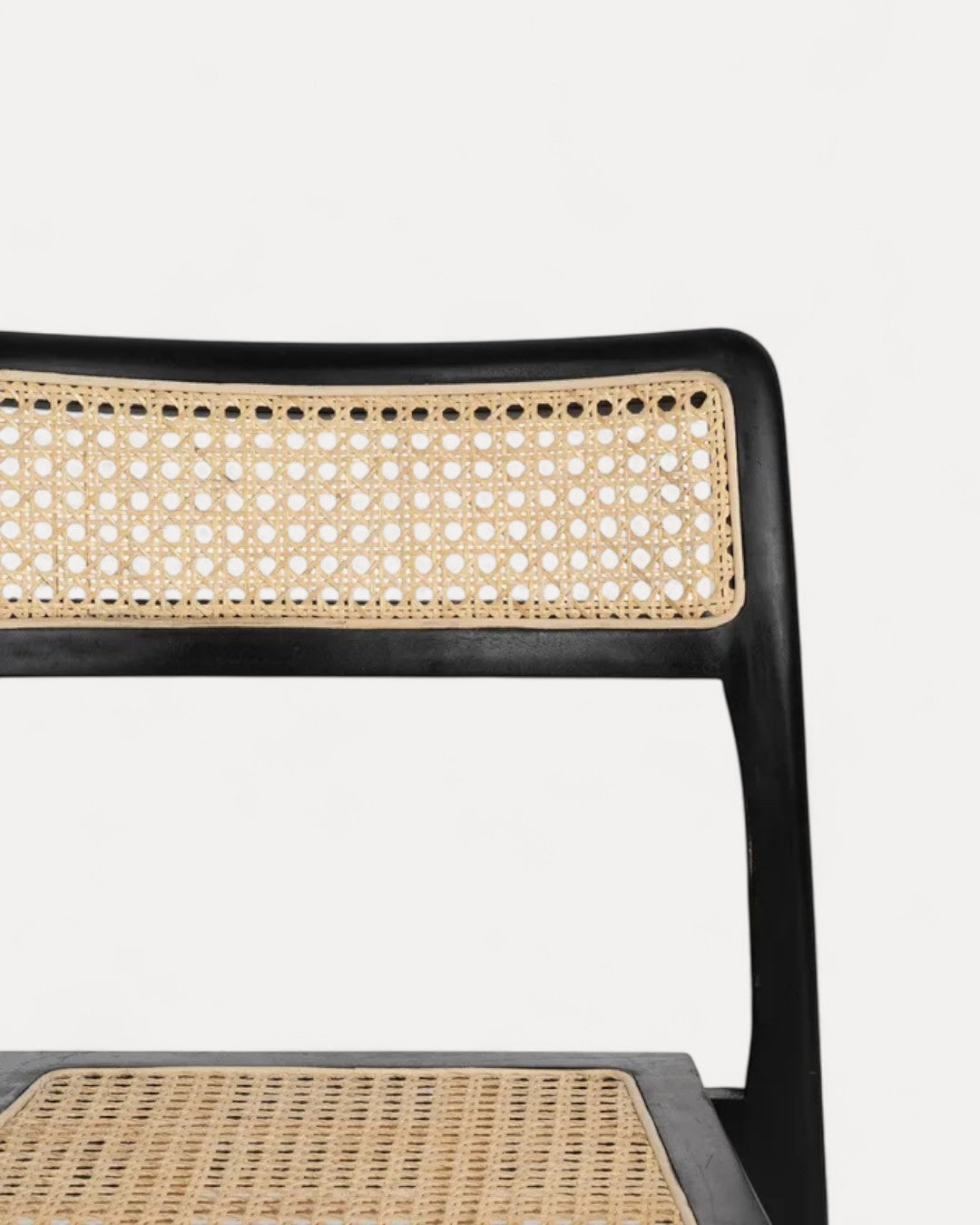 Puglia Chair in black teak wood and natural rattan, 55 x 53 x 79.50 cm