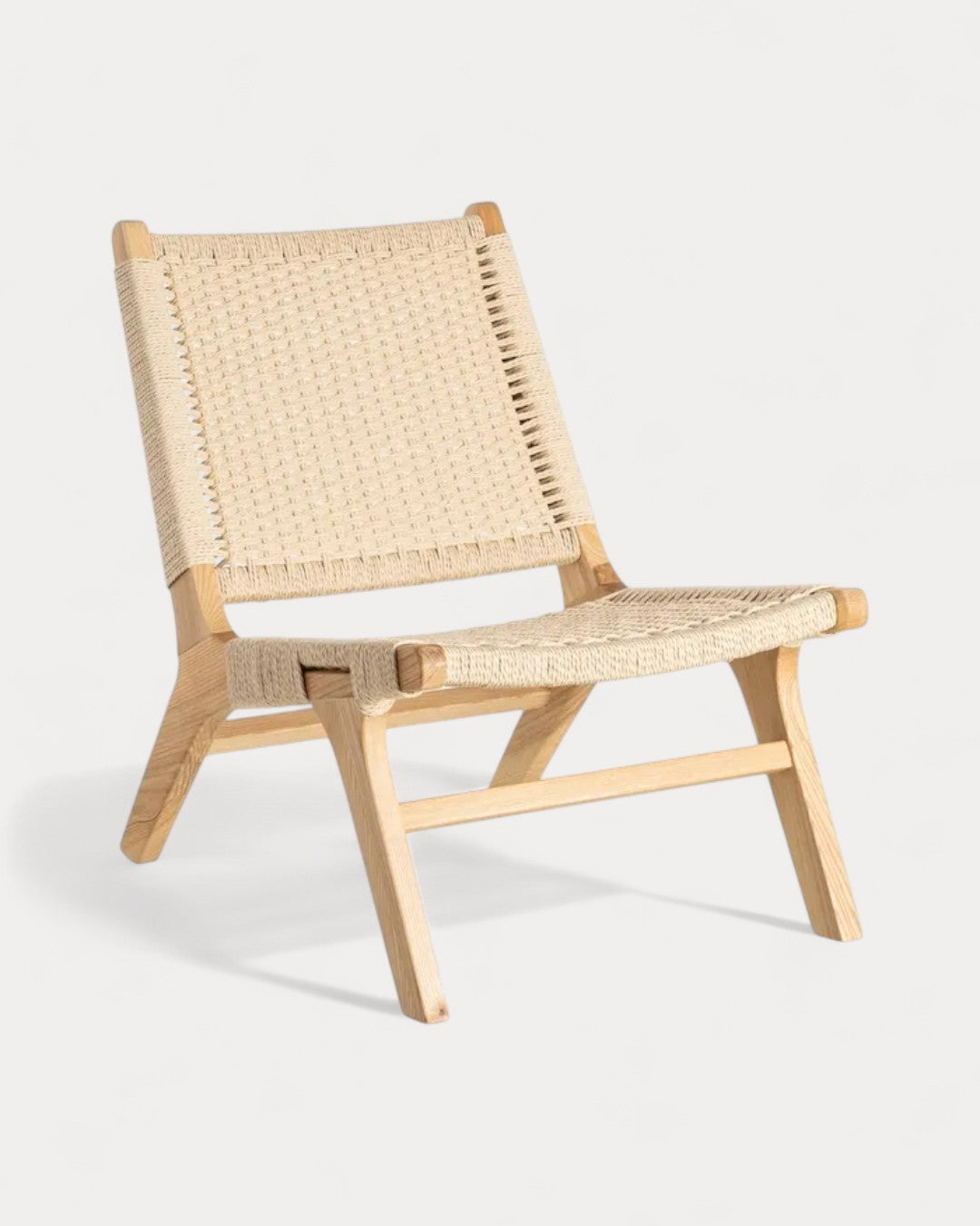 Coimbra armchair in ash wood and rope, 55 × 79 × 78 cm