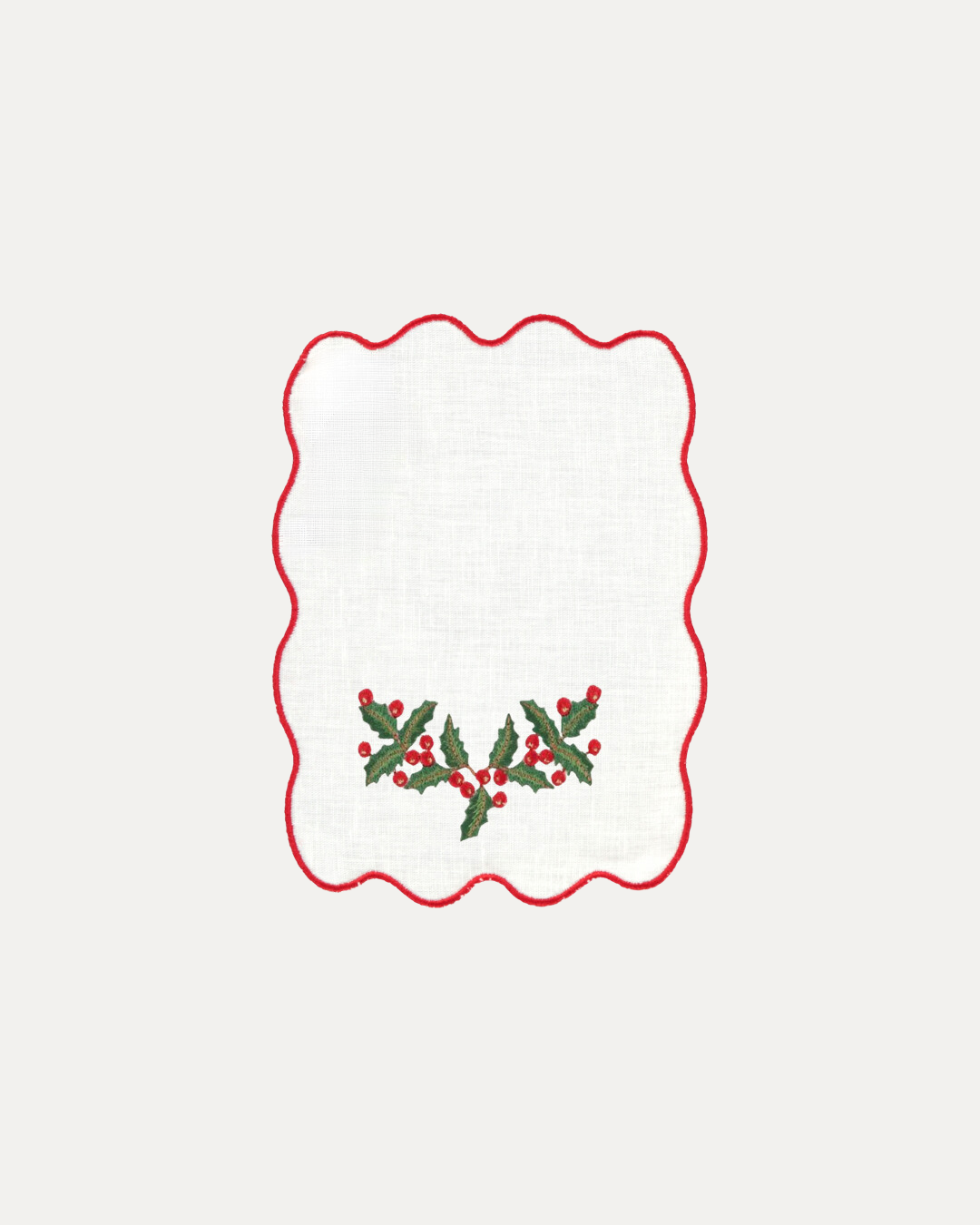 White Palm Cocktail Napkin, Christmas Holly