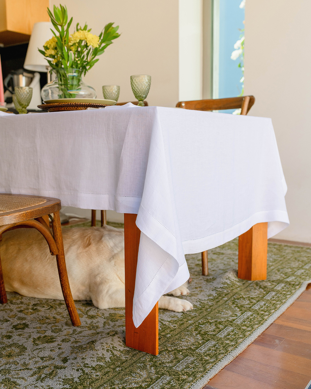 Hemstitch Linen/Cotton Tablecloth, White