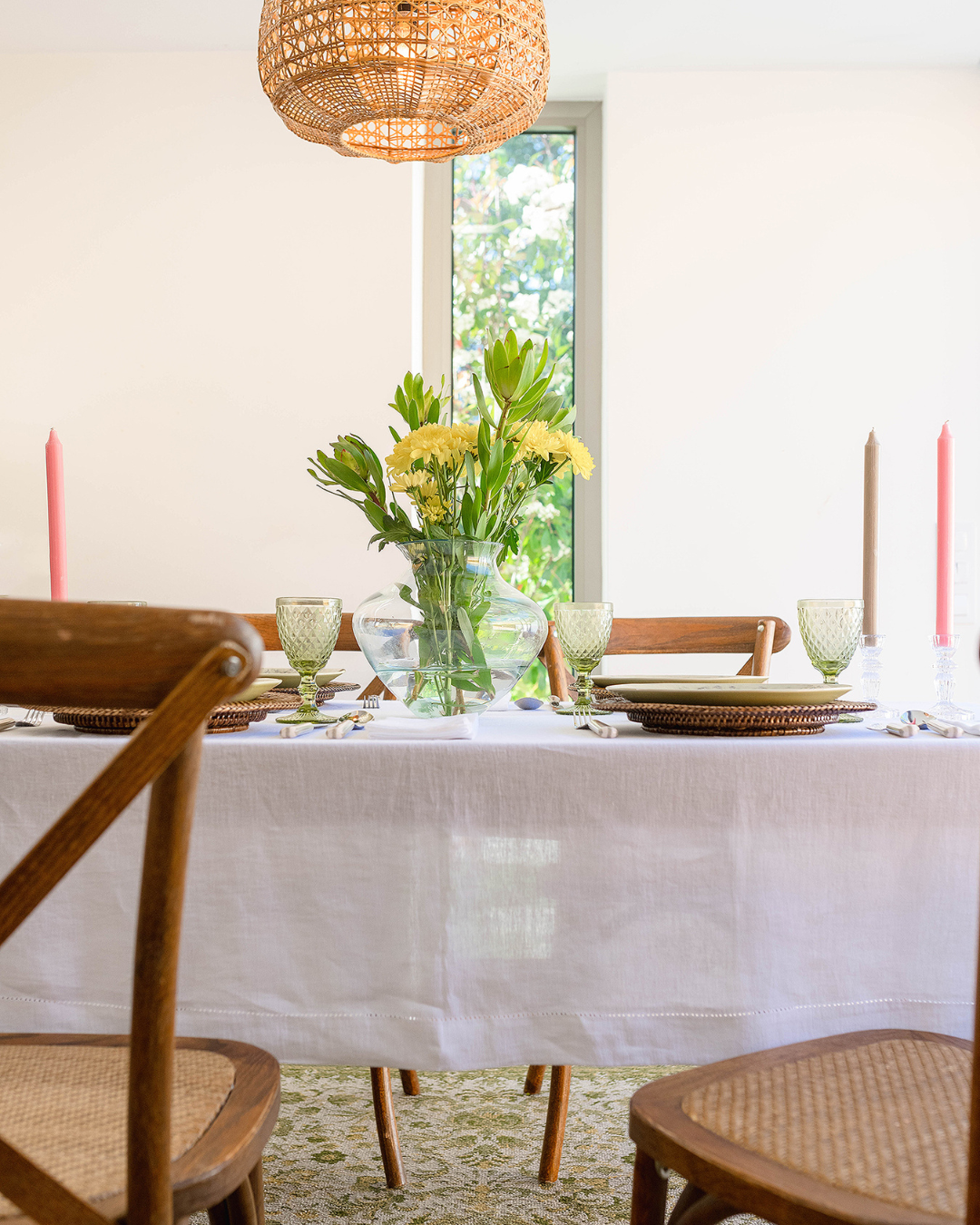 Hemstitch Linen/Cotton Tablecloth, White