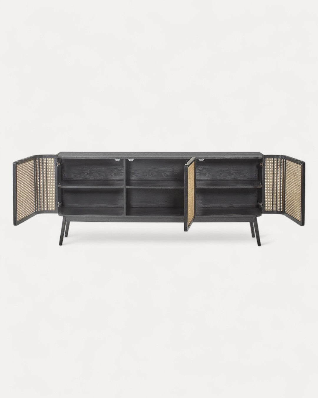 Aparador Cenaro en bois massif noir, 175×46×75 cm
