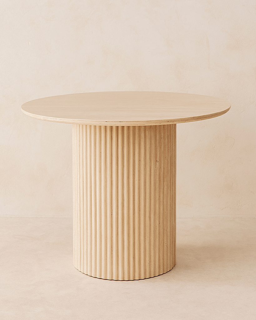 Mesa de jantar Delphi com base cilíndrica estriada, 90 x 90 x 76 cm