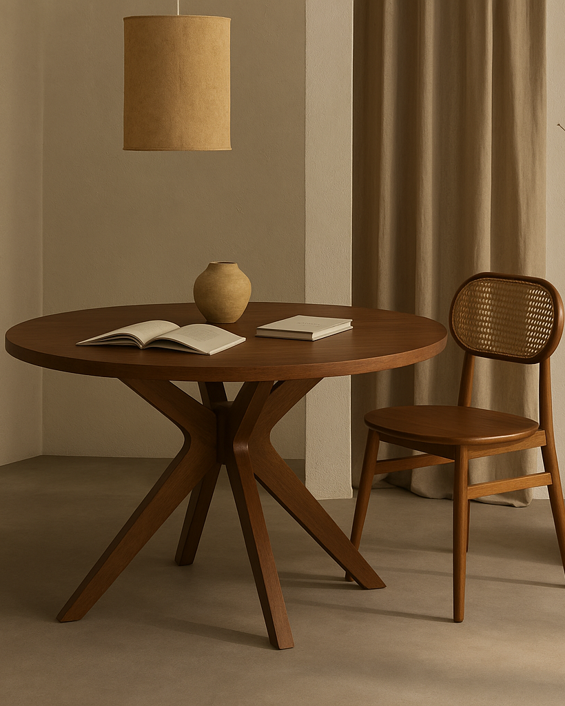 Tavolo da pranzo Marevo rotondo in legno massello di noce, Ø120x74 cm