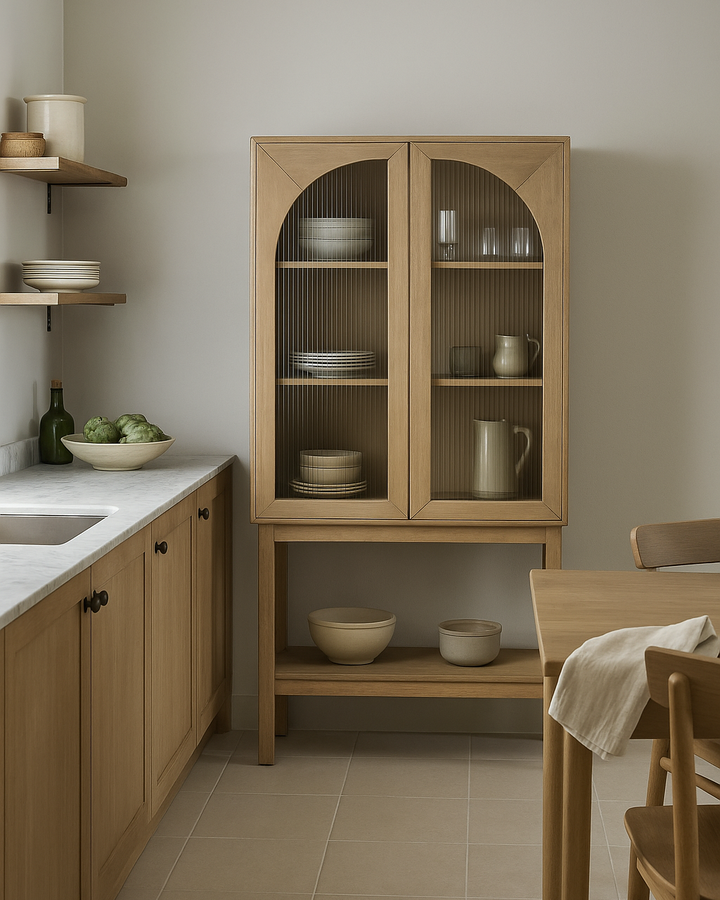 Buffet Orvino en bois massif naturel, 80×40×160 cm