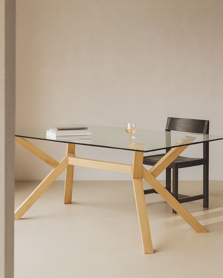 Tavolo da pranzo Lioren in vetro e legno, 160x90x75 cm