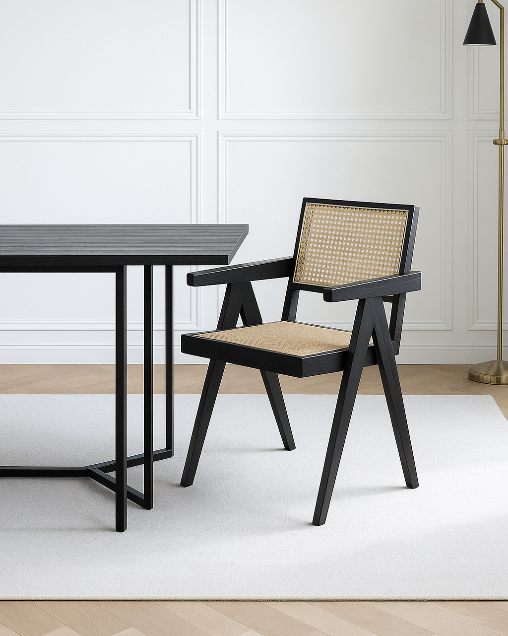 Chaise Lagos en bois noir et rotin naturel