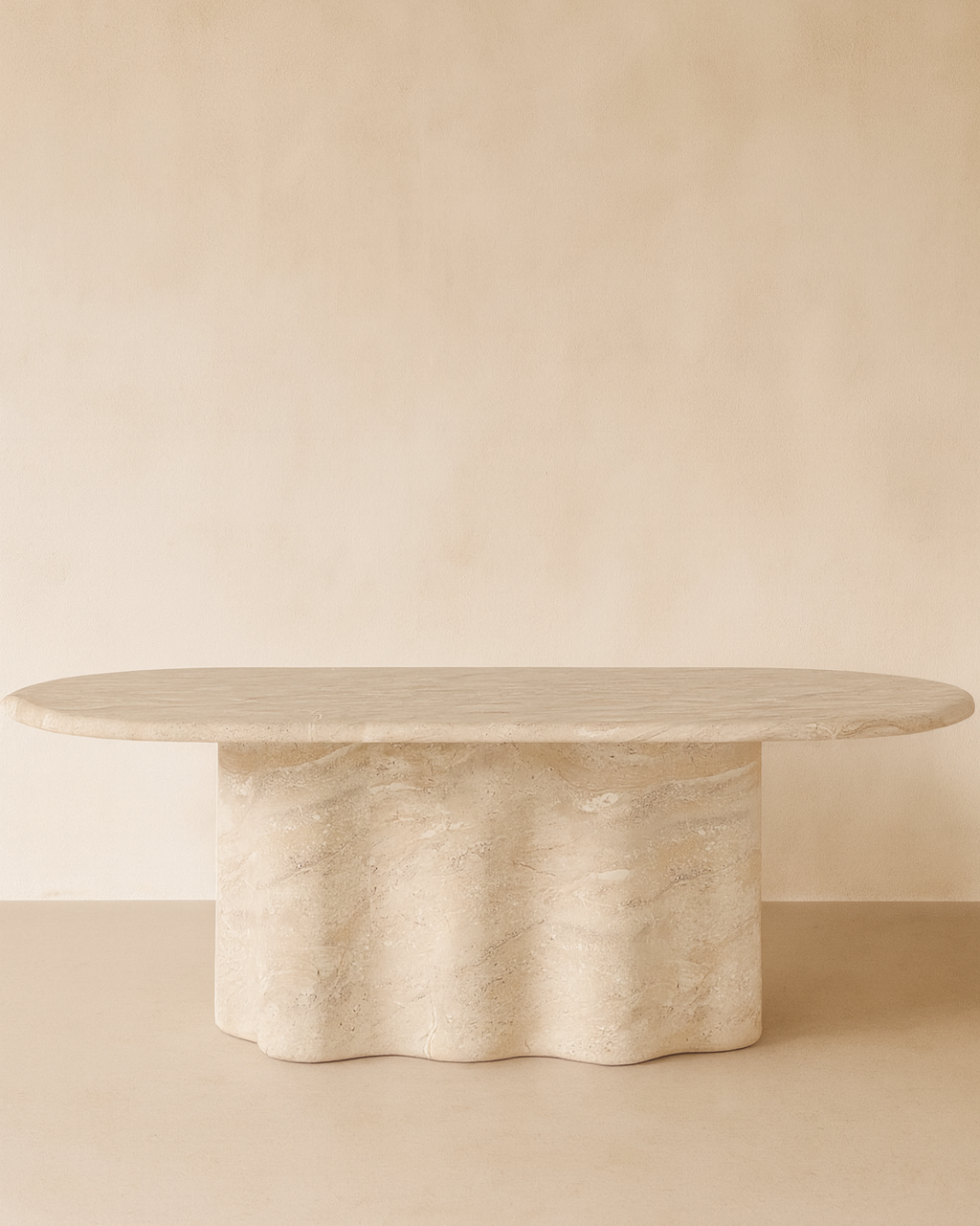 Marenne oval dining table in cement with marble finish, 220×109×76.5 cm