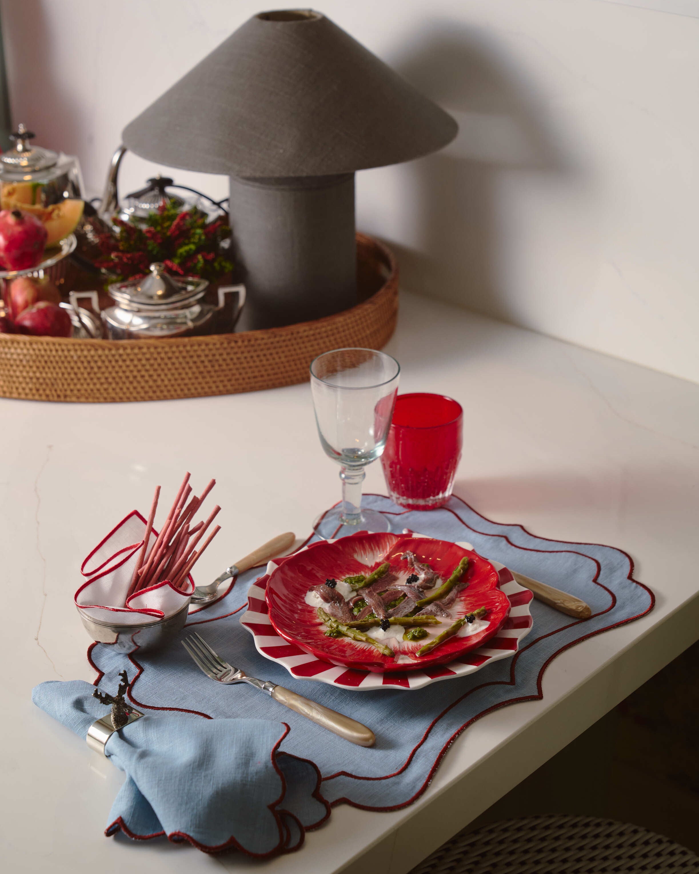 Placemat Brisa, Sky Blue with Bordeaux