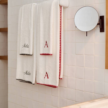 Asciugamano da Bagno Conchiglia Bianco con Rosso Personalizzato