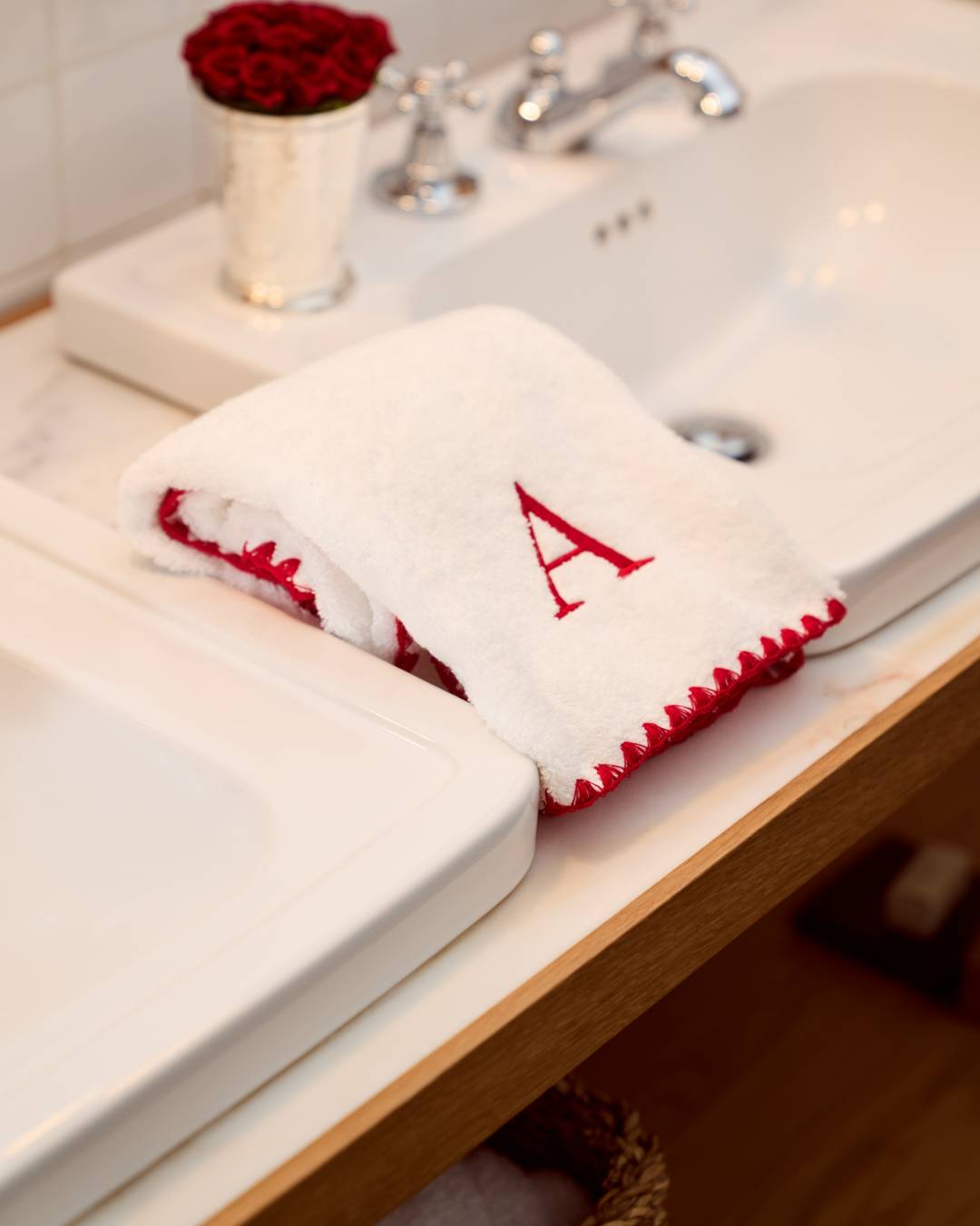 Personalized White and Red Shell Bath Towel 