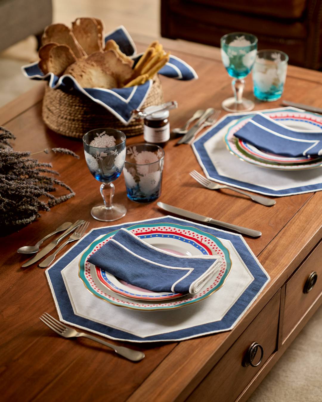 Douro Placemat, Dark Blue and White (Reversible)