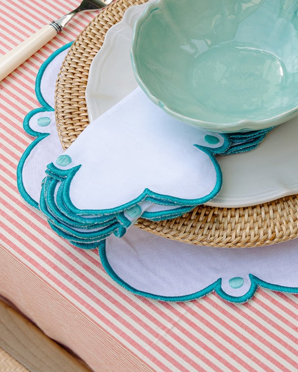 Guardanapo Viana, Branco com Azul Turquesa
