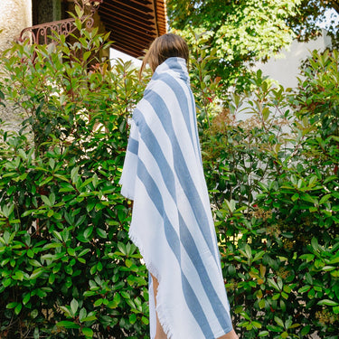 Serviette de plage en coton à rayures bleues