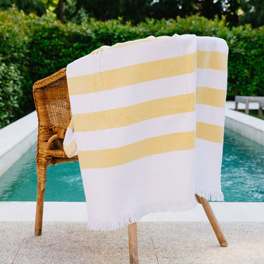 Serviette de plage en coton à rayures jaunes