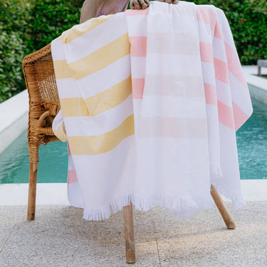 Serviette de plage en coton à rayures jaunes