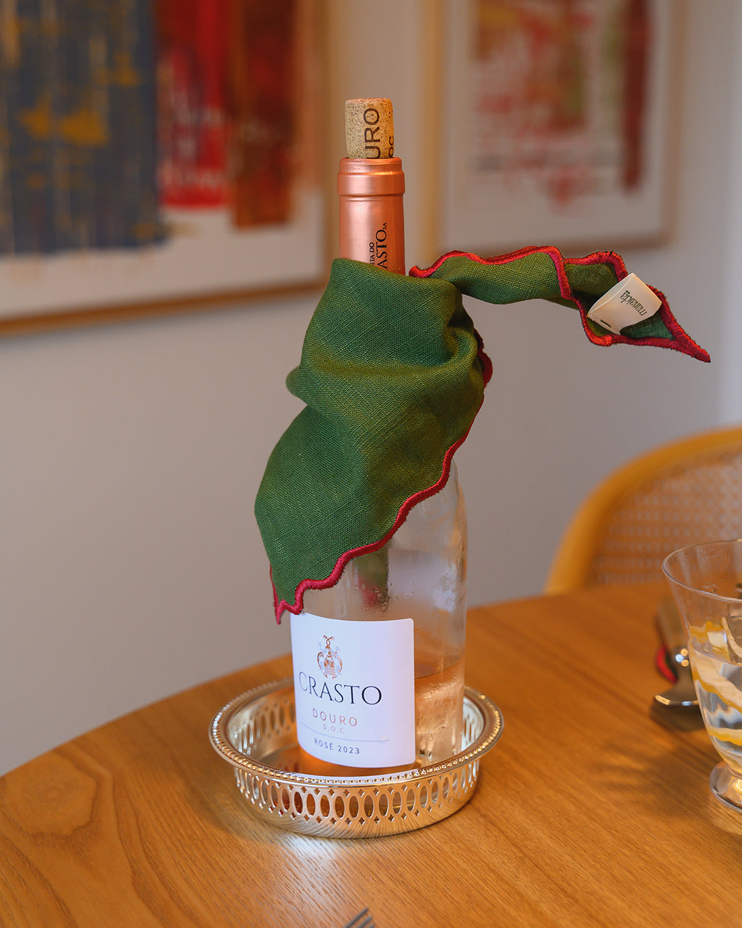 Guardanapo Vila, verde con bordeaux