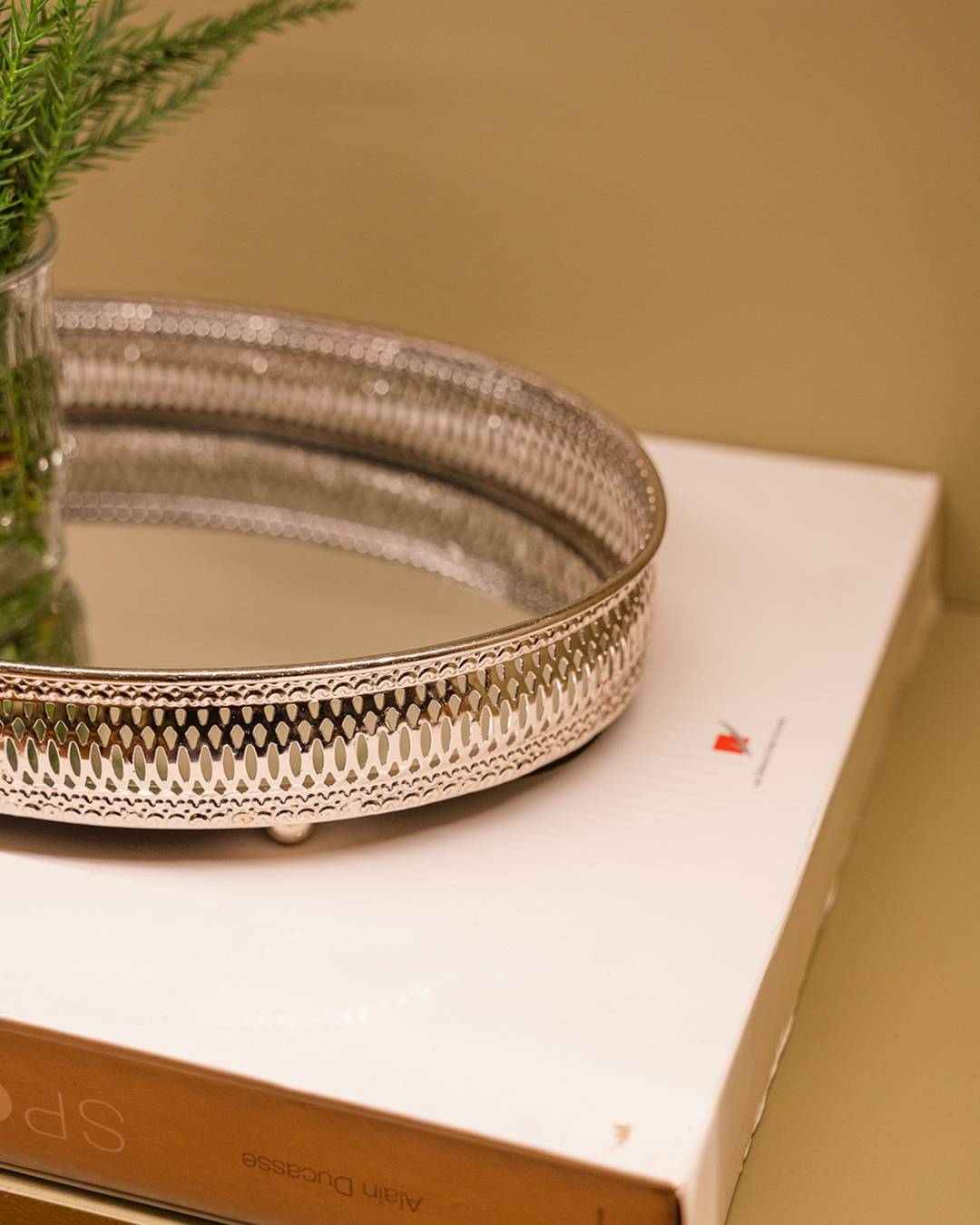 Silver Round Tray with Mirror