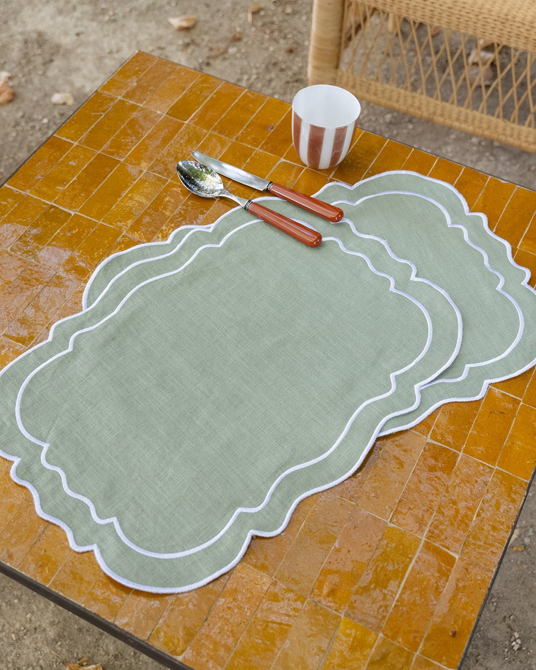 Set de Table Clou, Vert avec Blanc