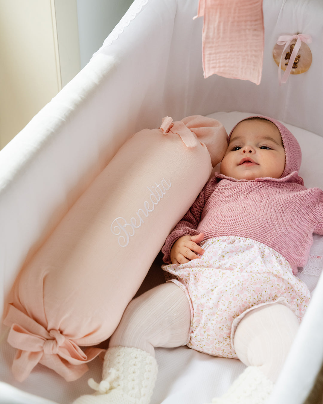 Cojín Rulo Rosa para Bebé Personalizado