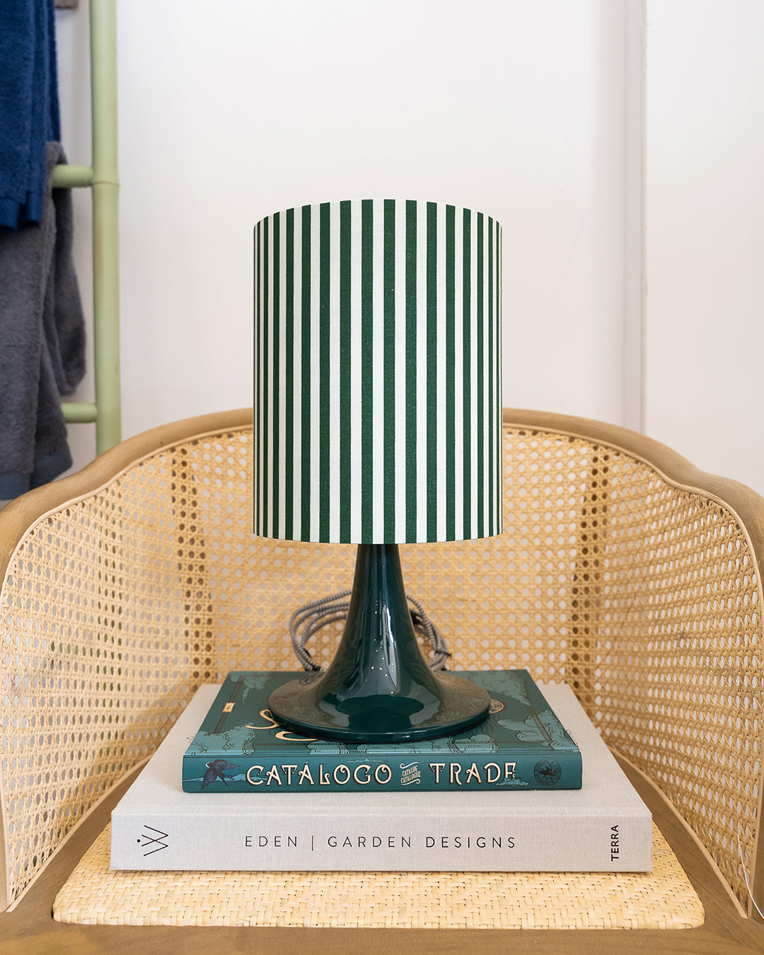 Burano Table Lamp, Green with Green Stripes