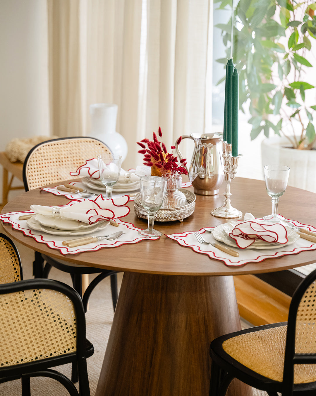 Set de Table Beja, Blanc avec Bordeaux