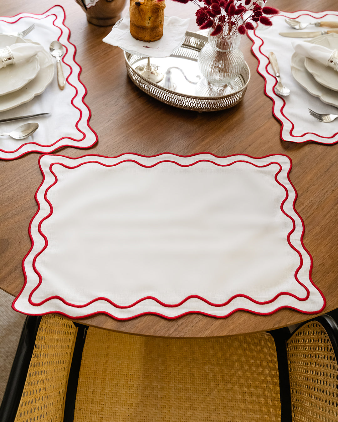 Set de Table Beja, Blanc avec Bordeaux
