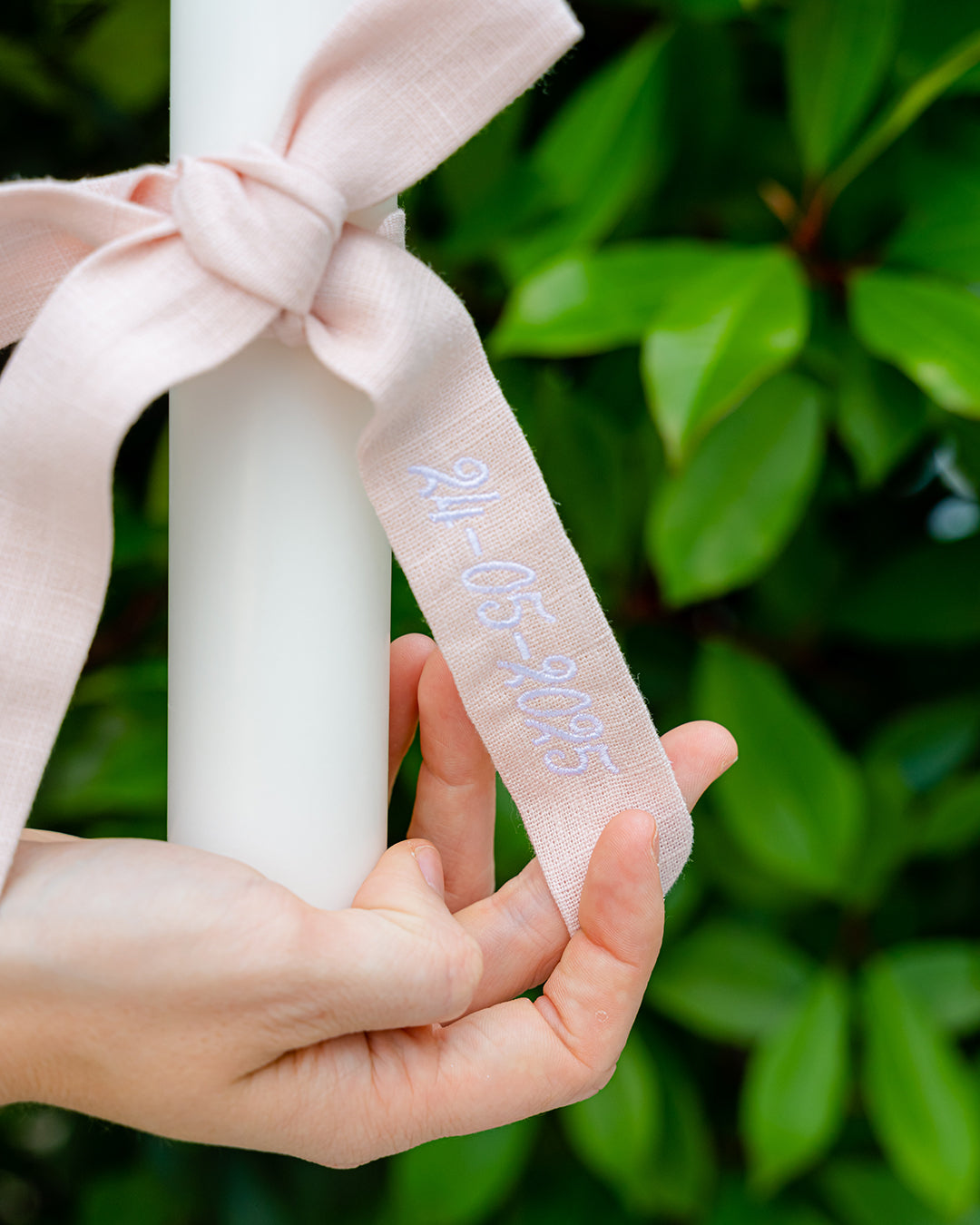 Vela Branca Batizado Fita Rosa Personalizada