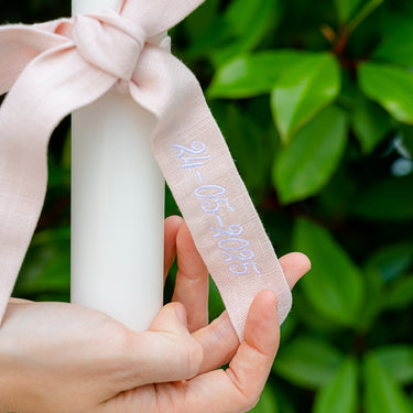 White Candle Personalized Pink Ribbon Christening