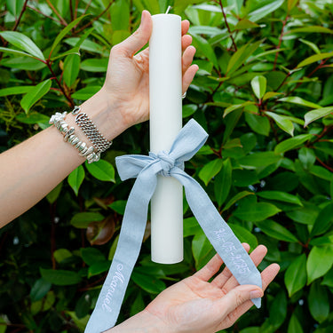 White Sail Personalized Blue Ribbon Baptism