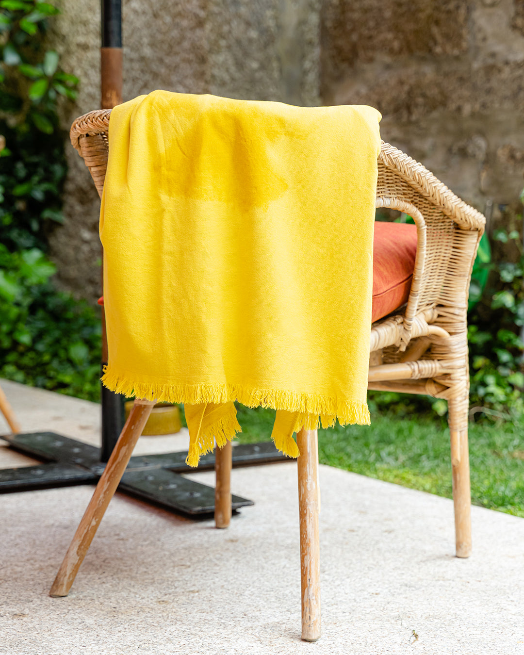 Yellow Mustard Cotton Beach Towel with Fringe