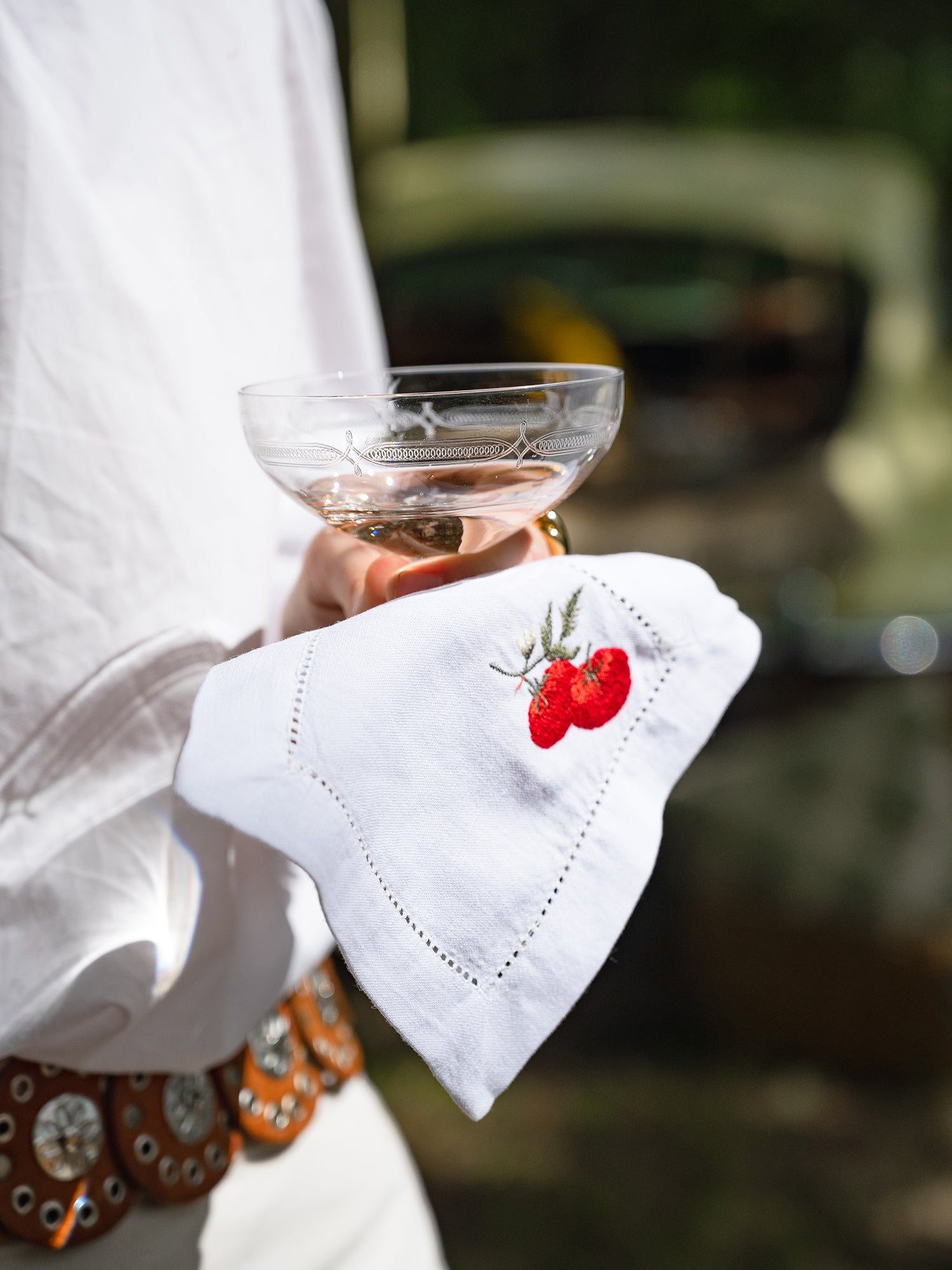 Linen Hemstitch Napkin with a Tomato