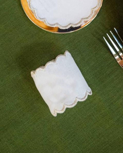 White Napkin Ring with Silver in Linen