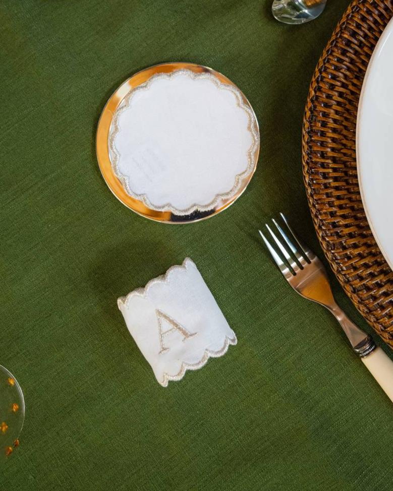 Personalized White and Gold Linen Napkin Ring